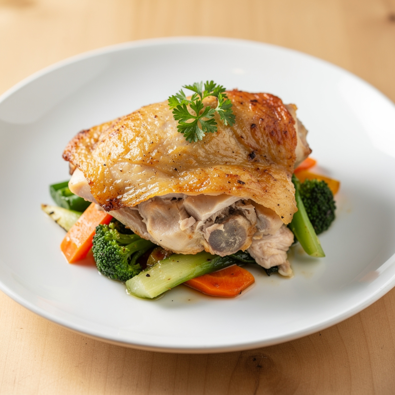 Crispy Bone-In Chicken Thighs with Creamy Garlic Pan Sauce