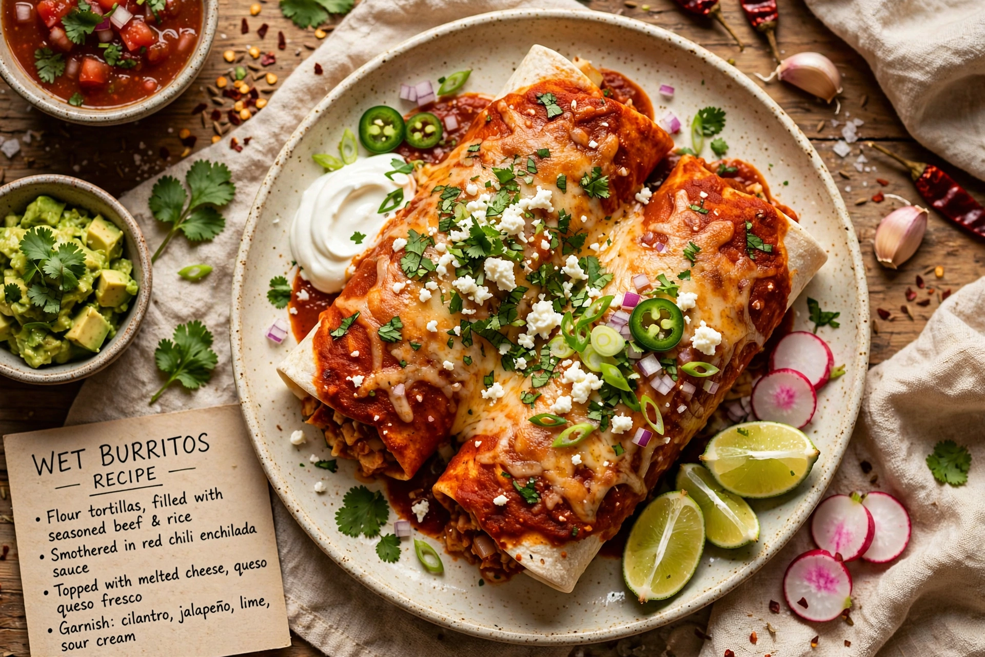 Smothered Wet Burritos (Cheesy Beef Burritos Smothered in Sauce)